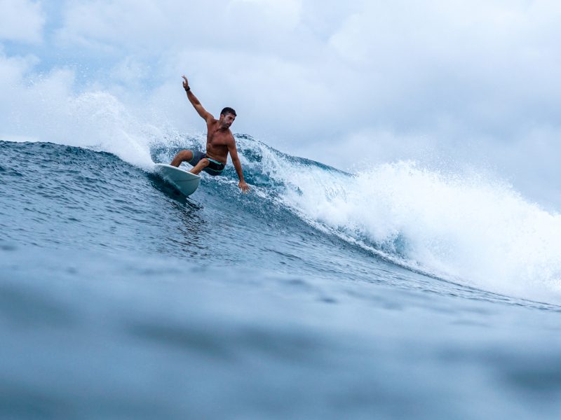 Surfing near Himmafushi, Maldives