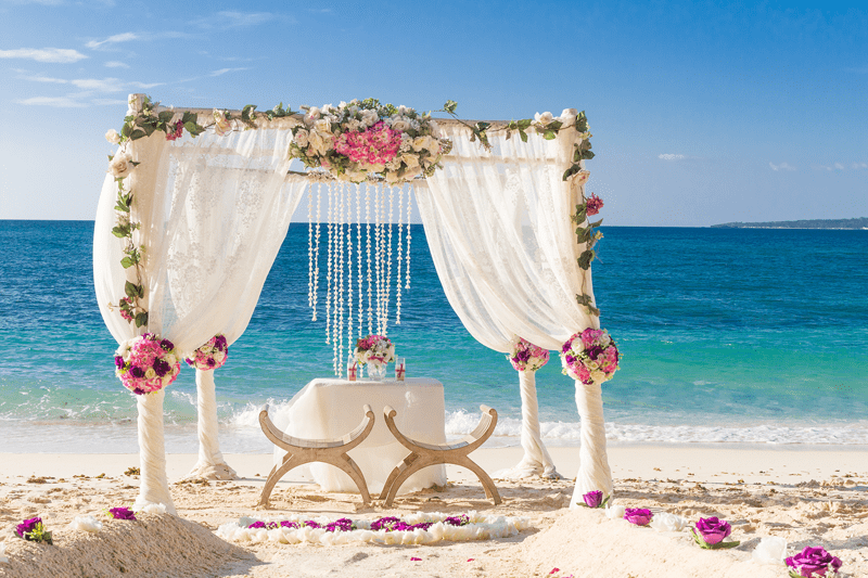 Beach wedding arch set up in the Maldives