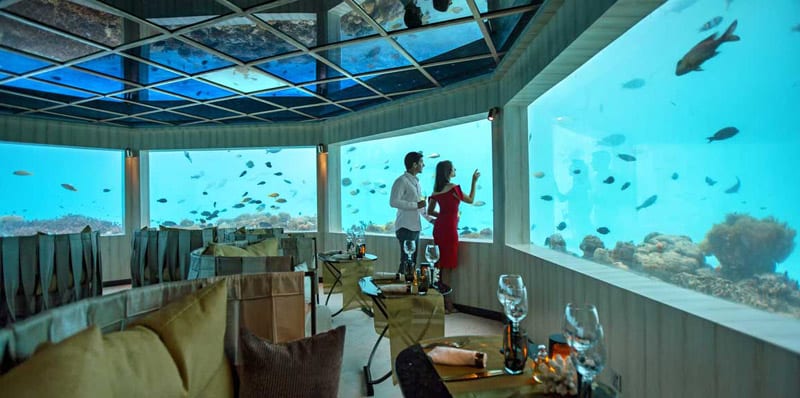 Interior view of M6m underwater restaurat in the Maldives