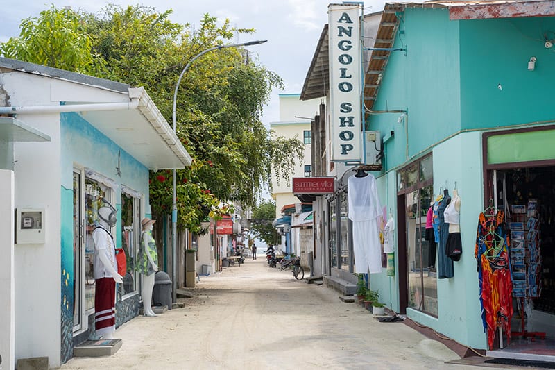 Shops along the streets of Maafushi island in the Maldives