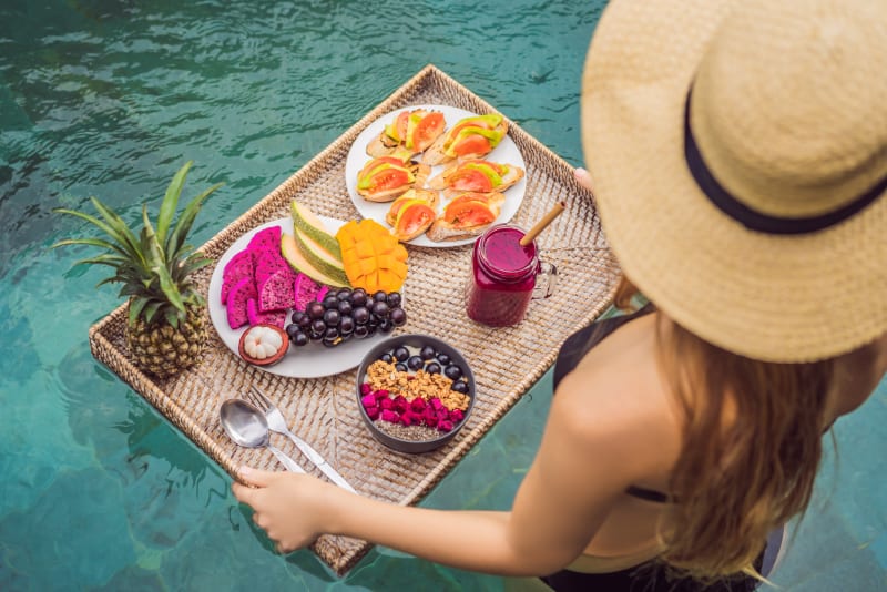 A floating breakfast is the ultimate dreamy dining option to have in the Maldives