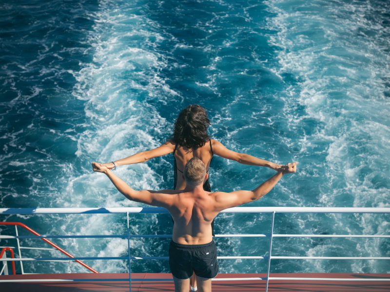 A couple enjoys a private moment on a liveaboard in the Maldives