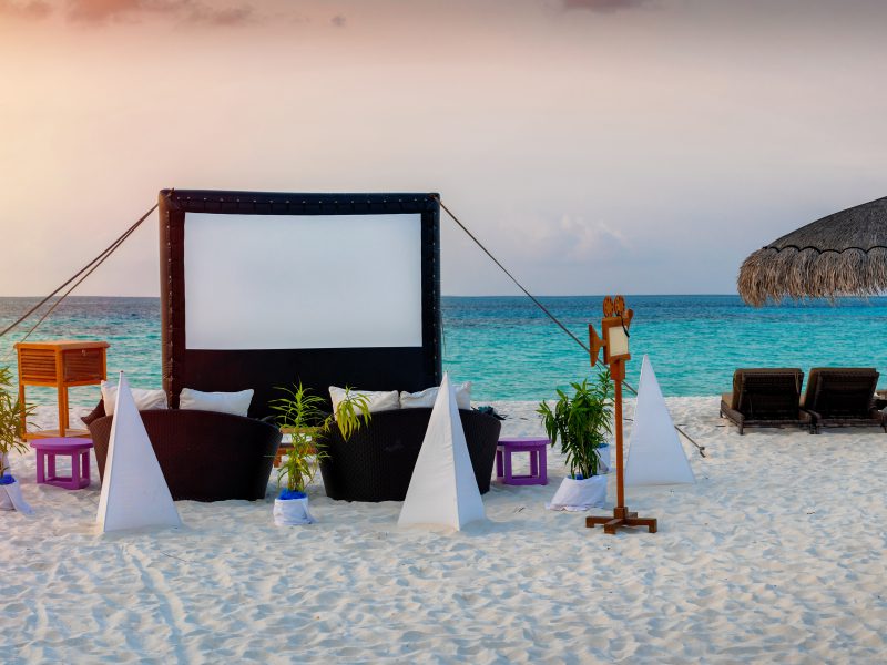 Cinema under the stars at a Maldivian resort under the stars at a Maldivian resort