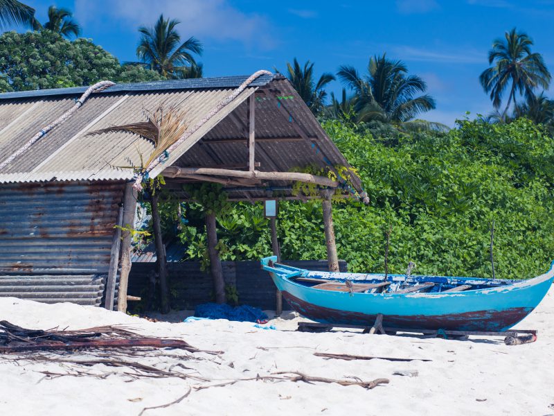 Boat making shack on a Maldivian beach