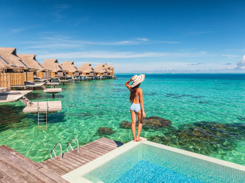 Enjoying a private pool of an overwater bungalow in Maldives