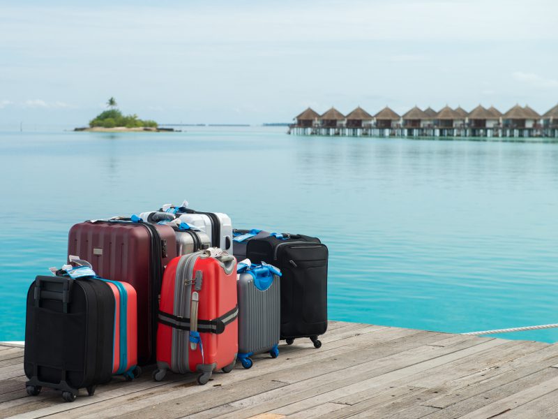 Luggage at a boat jetty in Maldives