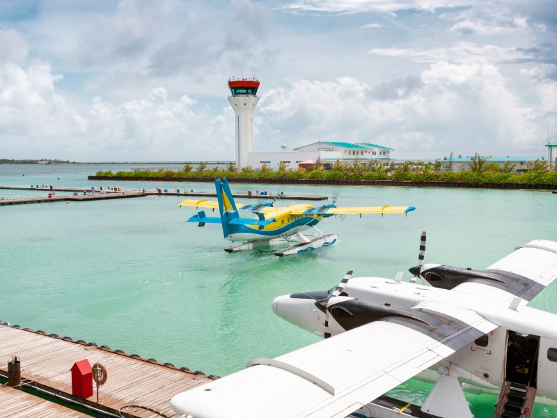 Taking a seaplane to a resort island