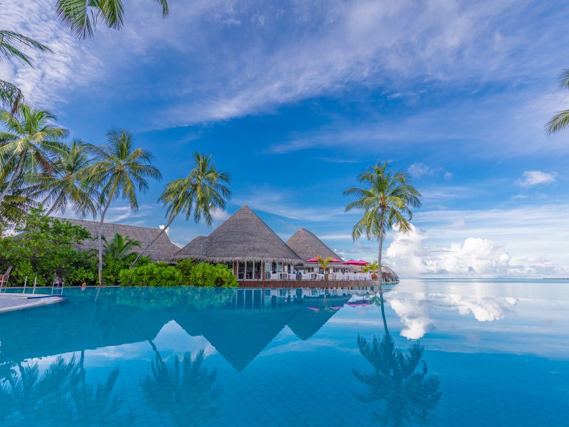 A large infinity pool at a Maldivian resort